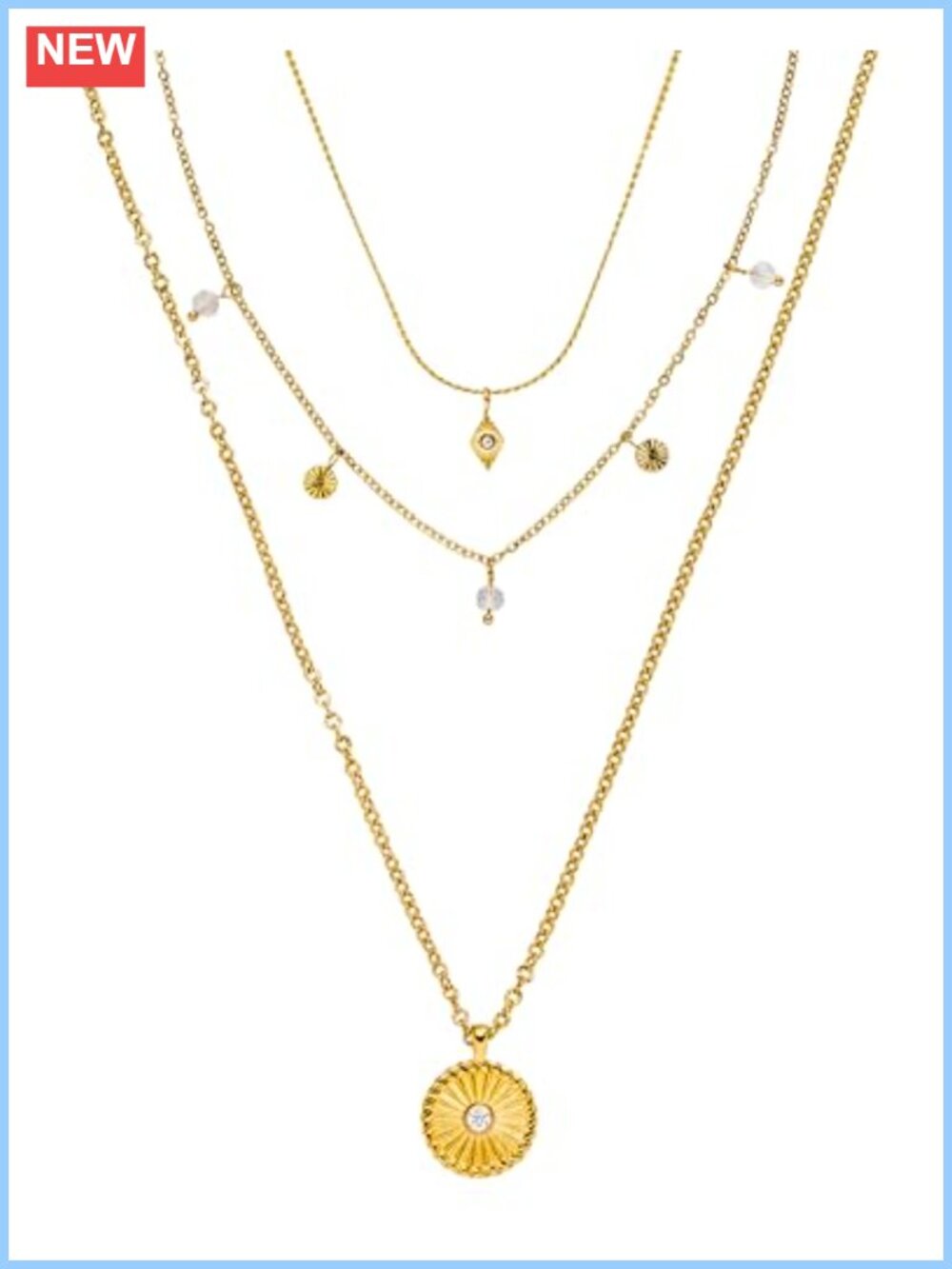 18K Gold plated Stainless Steel Waterproof Charm Necklace Adjustable Chain